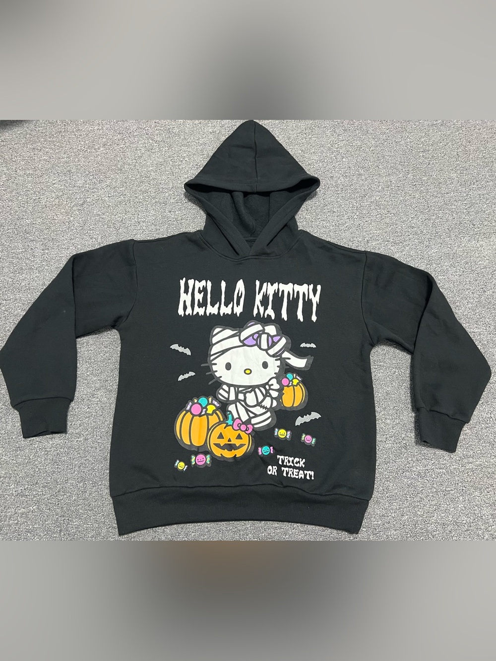 Kid’s Hello Kitty Black Halloween Mummy Hoodie with Pumpkins 9-10T
